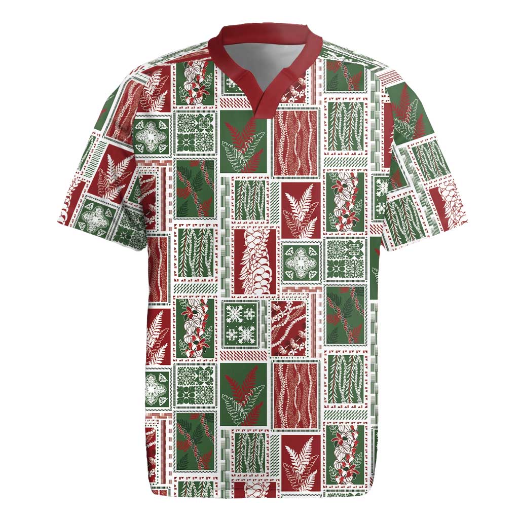 Mele Kalikimaka Hawaiian Quilt and Lei Patchwork Rugby Jersey - Polynesian Pride