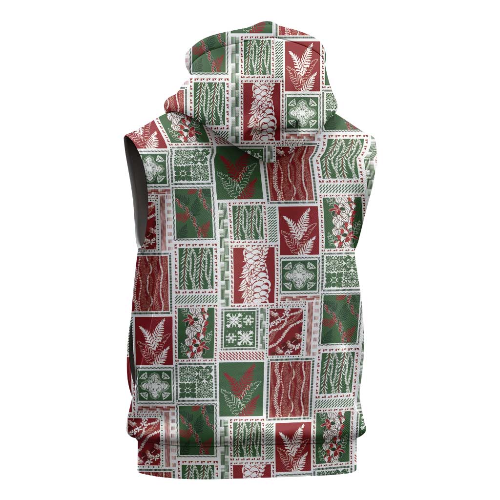 Mele Kalikimaka Hawaiian Quilt and Lei Patchwork Sleeveless Hoodie - Polynesian Pride