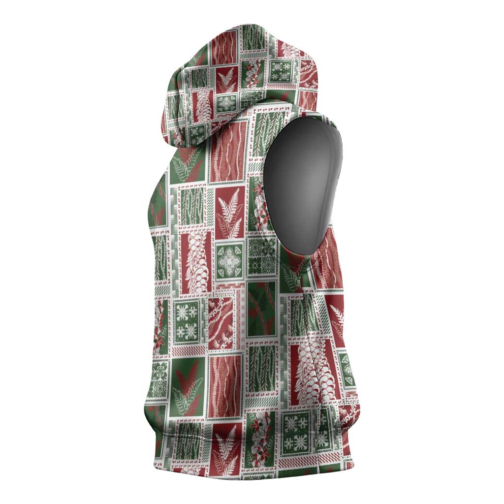 Mele Kalikimaka Hawaiian Quilt and Lei Patchwork Sleeveless Hoodie - Polynesian Pride