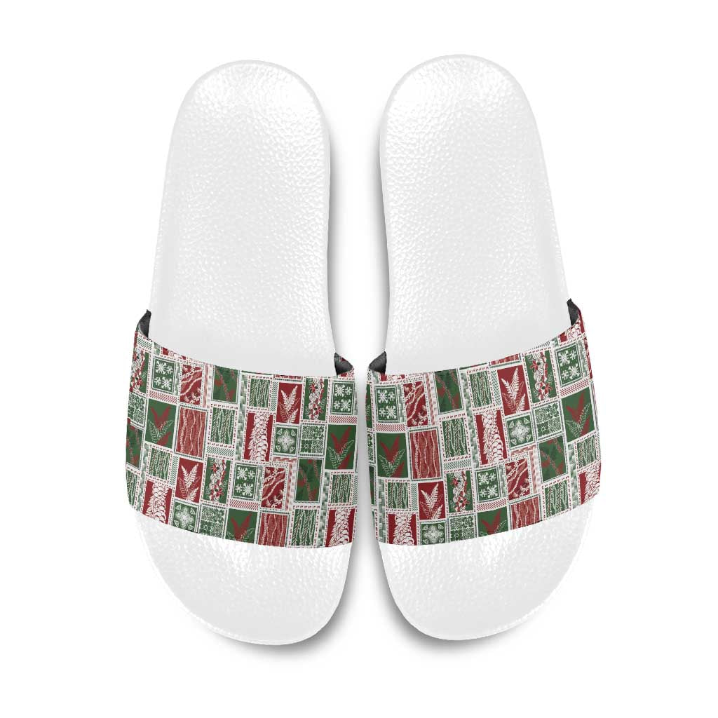 Mele Kalikimaka Hawaiian Quilt and Lei Patchwork Slide Sandals - Polynesian Pride