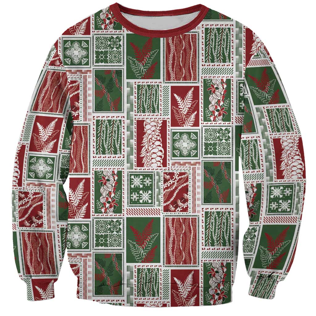Mele Kalikimaka Hawaiian Quilt and Lei Patchwork Sweatshirt - Polynesian Pride