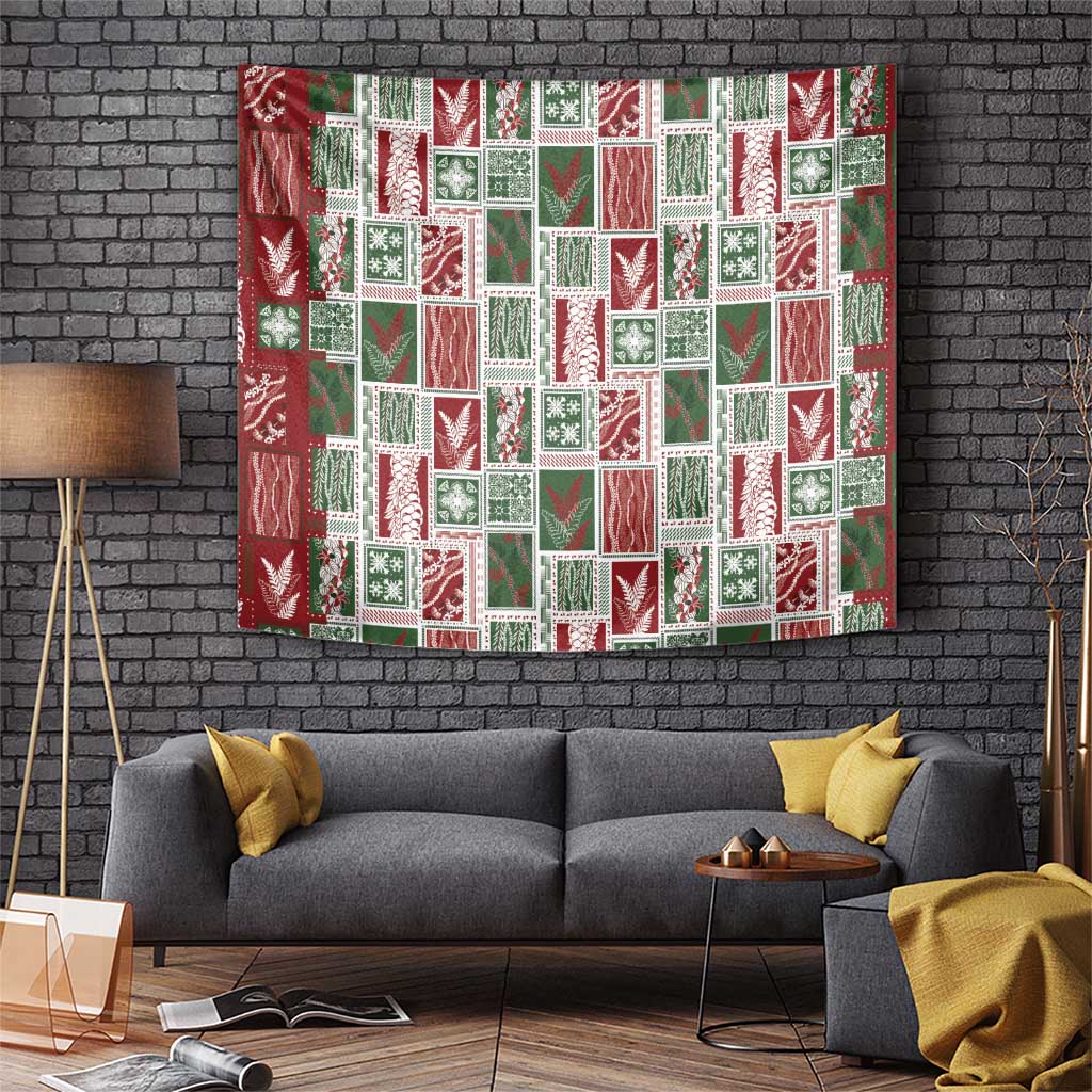 Mele Kalikimaka Hawaiian Quilt and Lei Patchwork Tapestry - Polynesian Pride