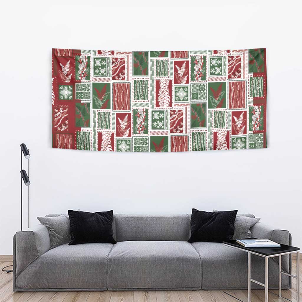 Mele Kalikimaka Hawaiian Quilt and Lei Patchwork Tapestry - Polynesian Pride
