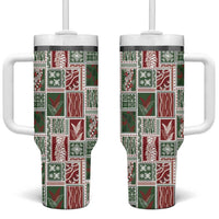 Mele Kalikimaka Hawaiian Quilt and Lei Patchwork Tumbler With Handle - Polynesian Pride