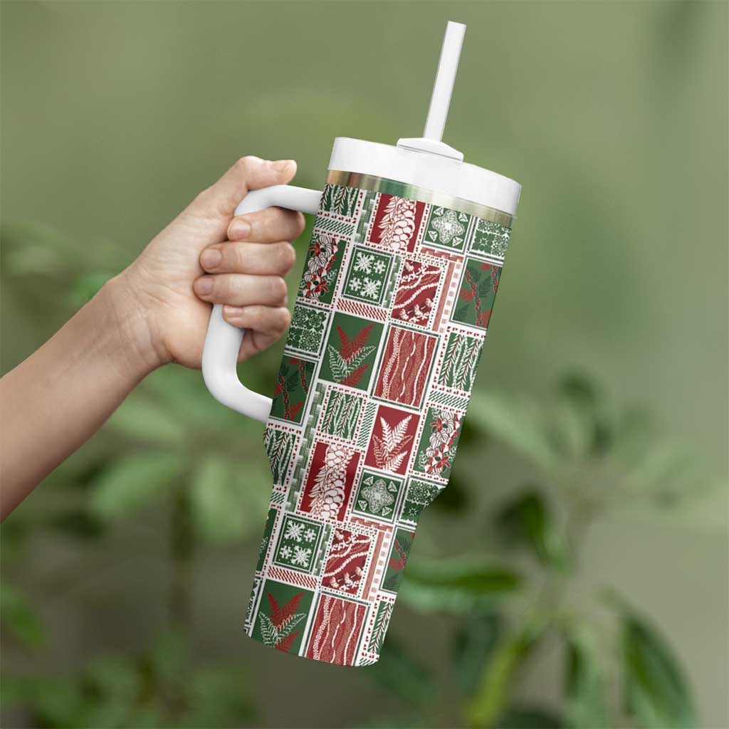 Mele Kalikimaka Hawaiian Quilt and Lei Patchwork Tumbler With Handle - Polynesian Pride