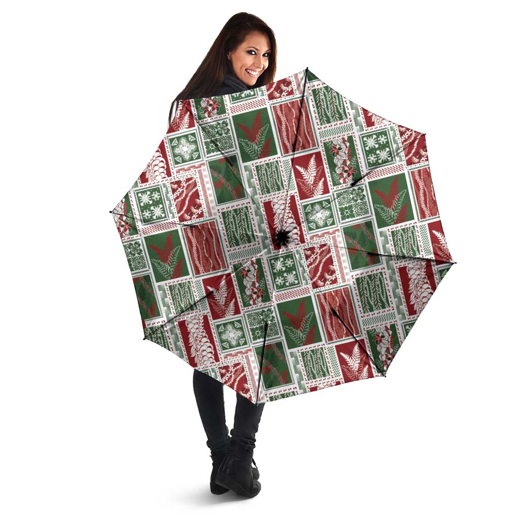 Mele Kalikimaka Hawaiian Quilt and Lei Patchwork Umbrella - Polynesian Pride