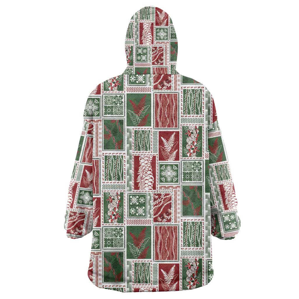 Mele Kalikimaka Hawaiian Quilt and Lei Patchwork Wearable Blanket Hoodie - Polynesian Pride