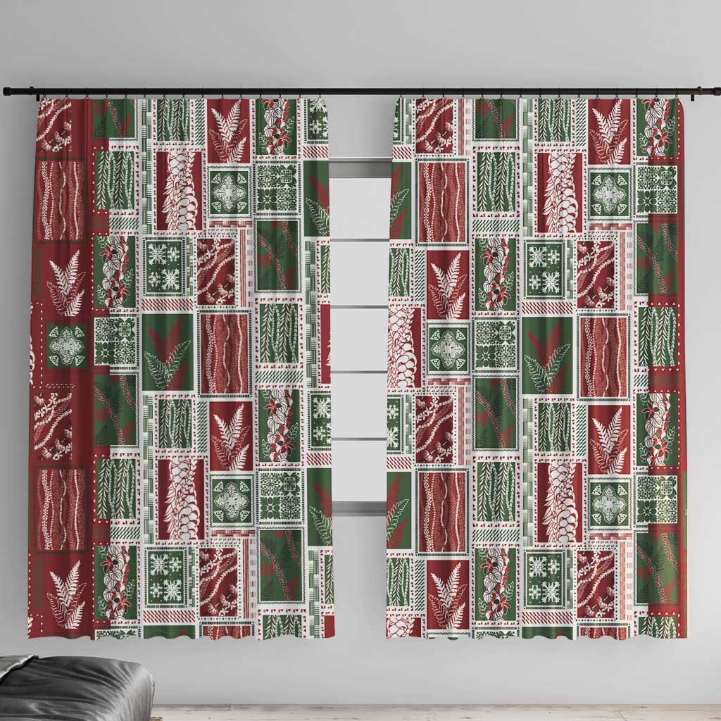 Mele Kalikimaka Hawaiian Quilt and Lei Patchwork Window Curtain - Polynesian Pride