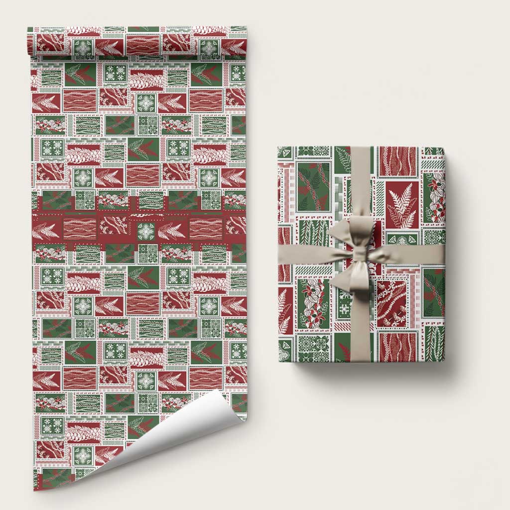 Mele Kalikimaka Hawaiian Quilt and Lei Patchwork Wrapping Paper - Polynesian Pride