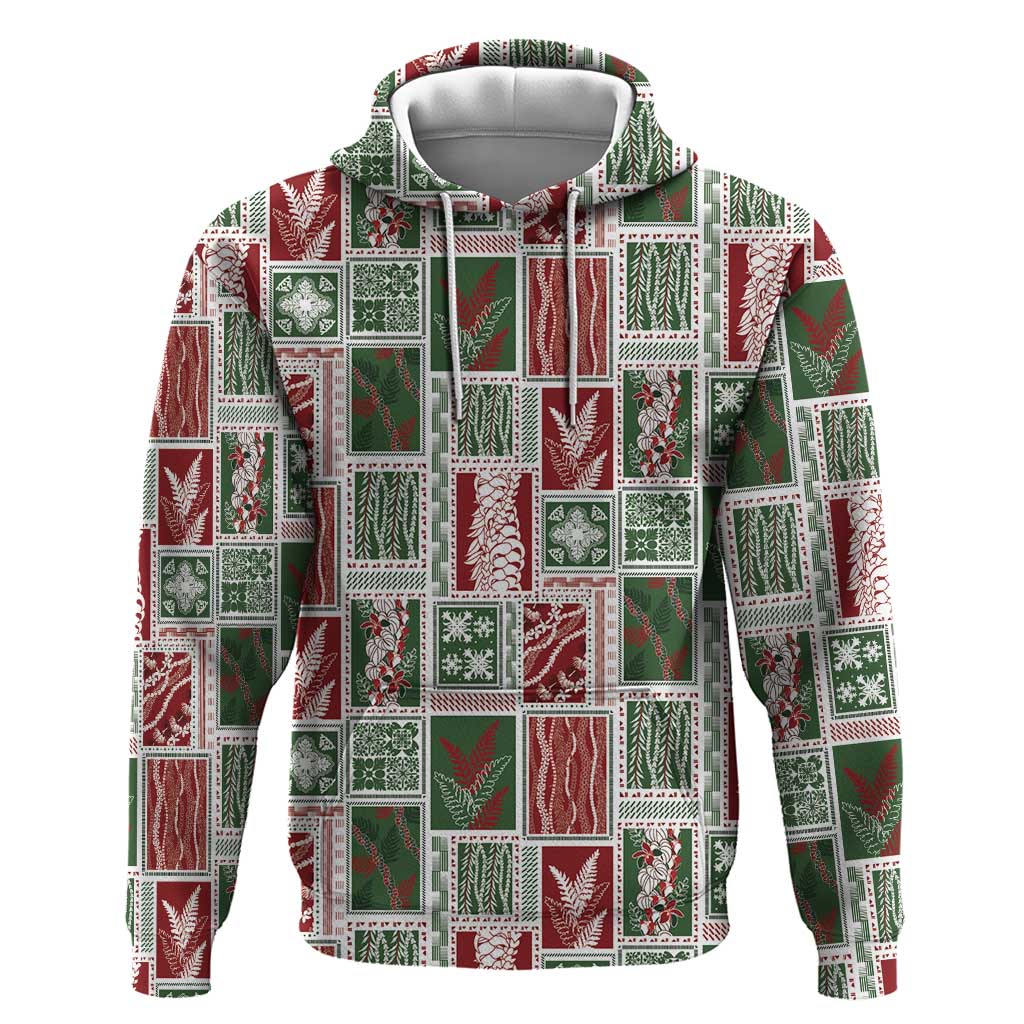 Mele Kalikimaka Hawaiian Quilt and Lei Patchwork Zip Hoodie - Polynesian Pride