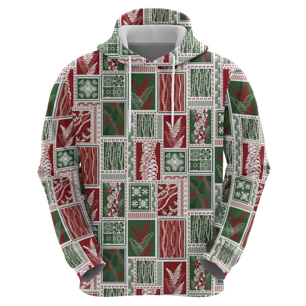 Mele Kalikimaka Hawaiian Quilt and Lei Patchwork Zip Hoodie - Polynesian Pride