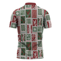 Mele Kalikimaka Hawaiian Quilt and Lei Patchwork Zipper Polo Shirt - Polynesian Pride