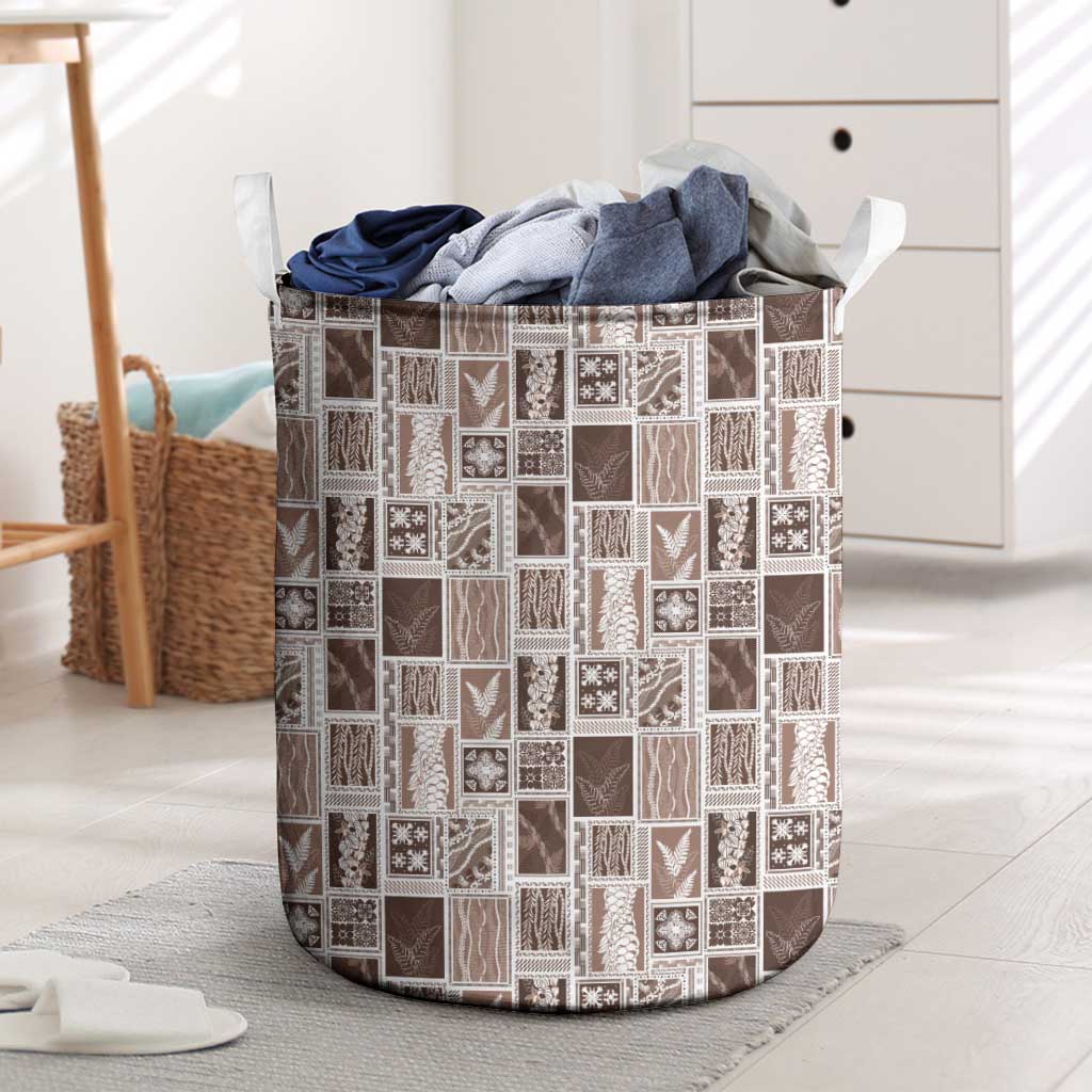 Vintage Aloha Block Quilt Laundry Basket Beige Inspired Lei Motifs - Polynesian Pride