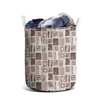 Vintage Aloha Block Quilt Laundry Basket Beige Inspired Lei Motifs - Polynesian Pride