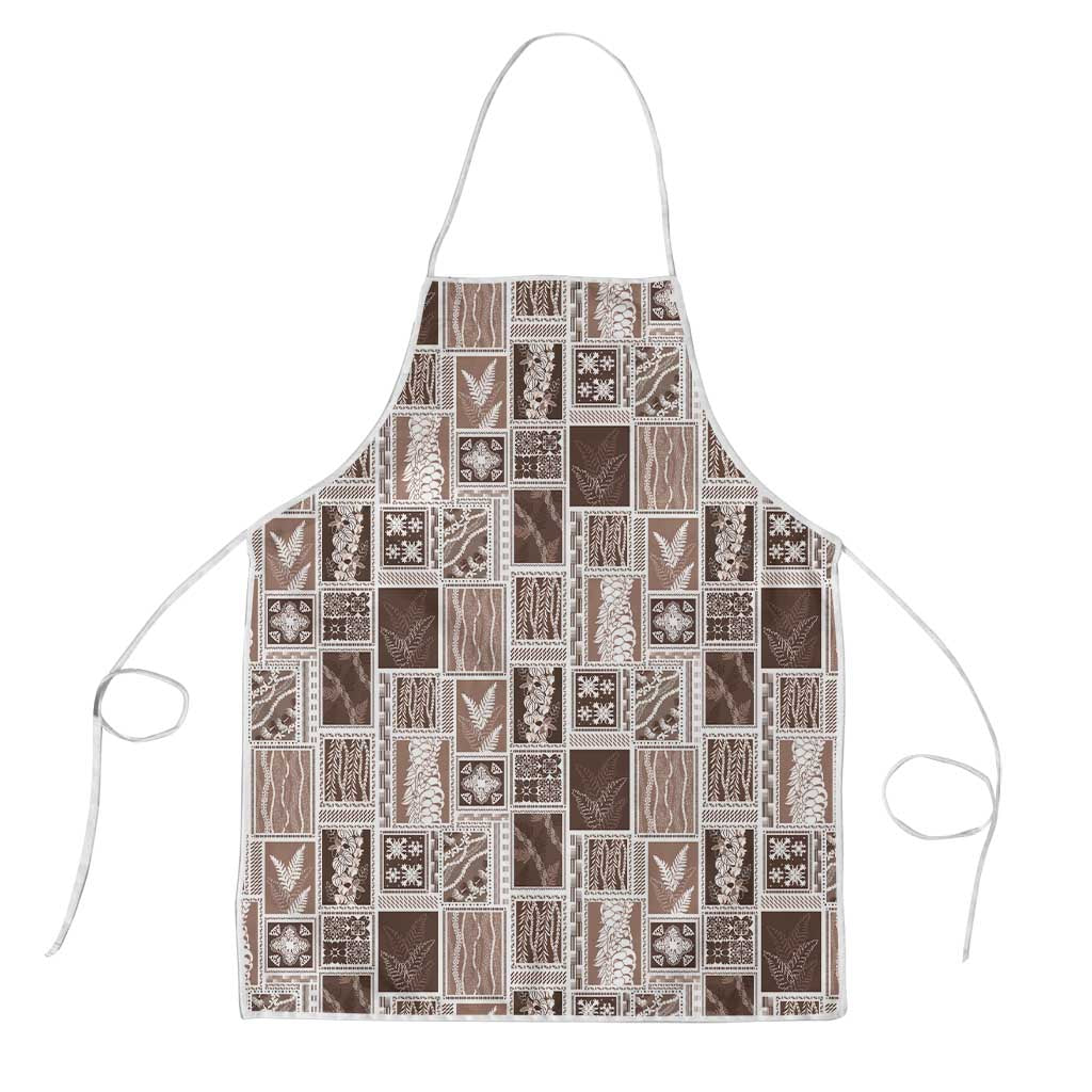 Vintage Aloha Block Quilt Apron Beige Inspired Lei Motifs - Polynesian Pride