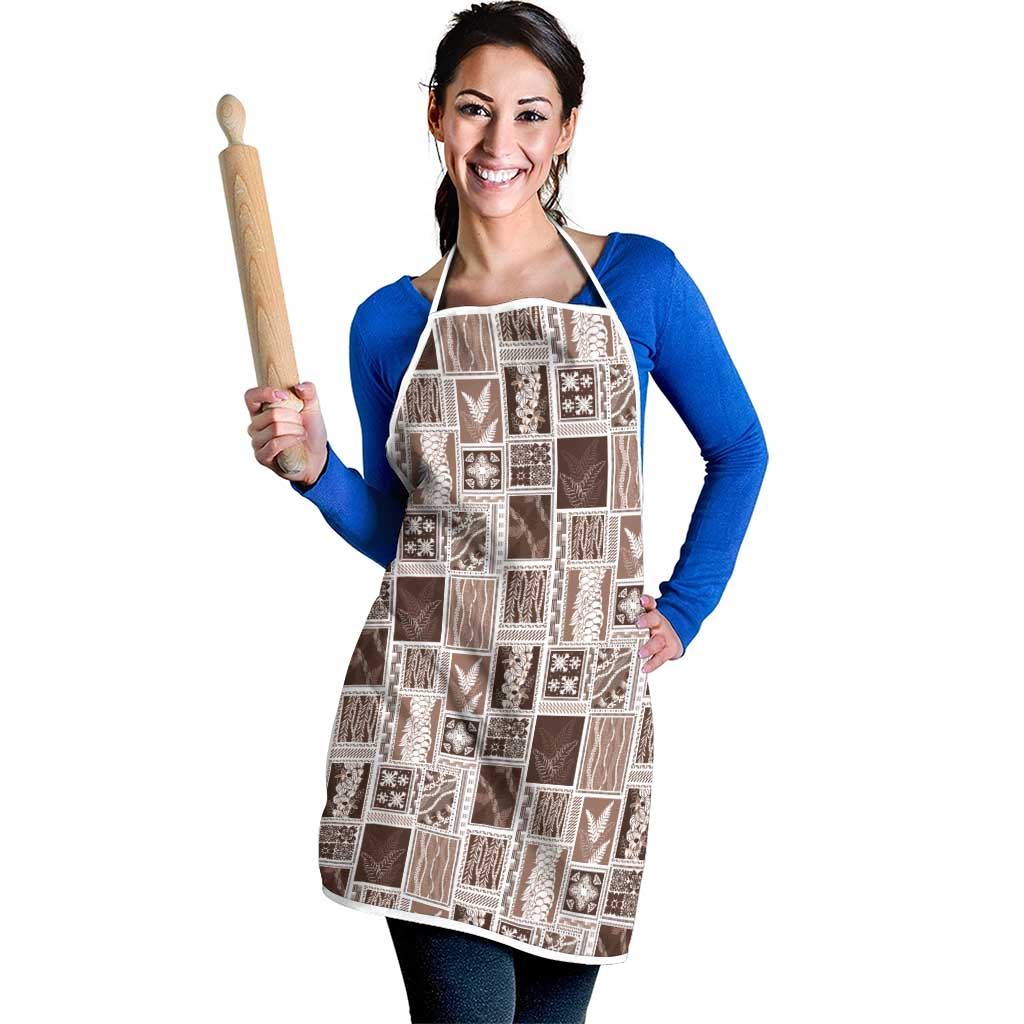 Vintage Aloha Block Quilt Apron Beige Inspired Lei Motifs - Polynesian Pride