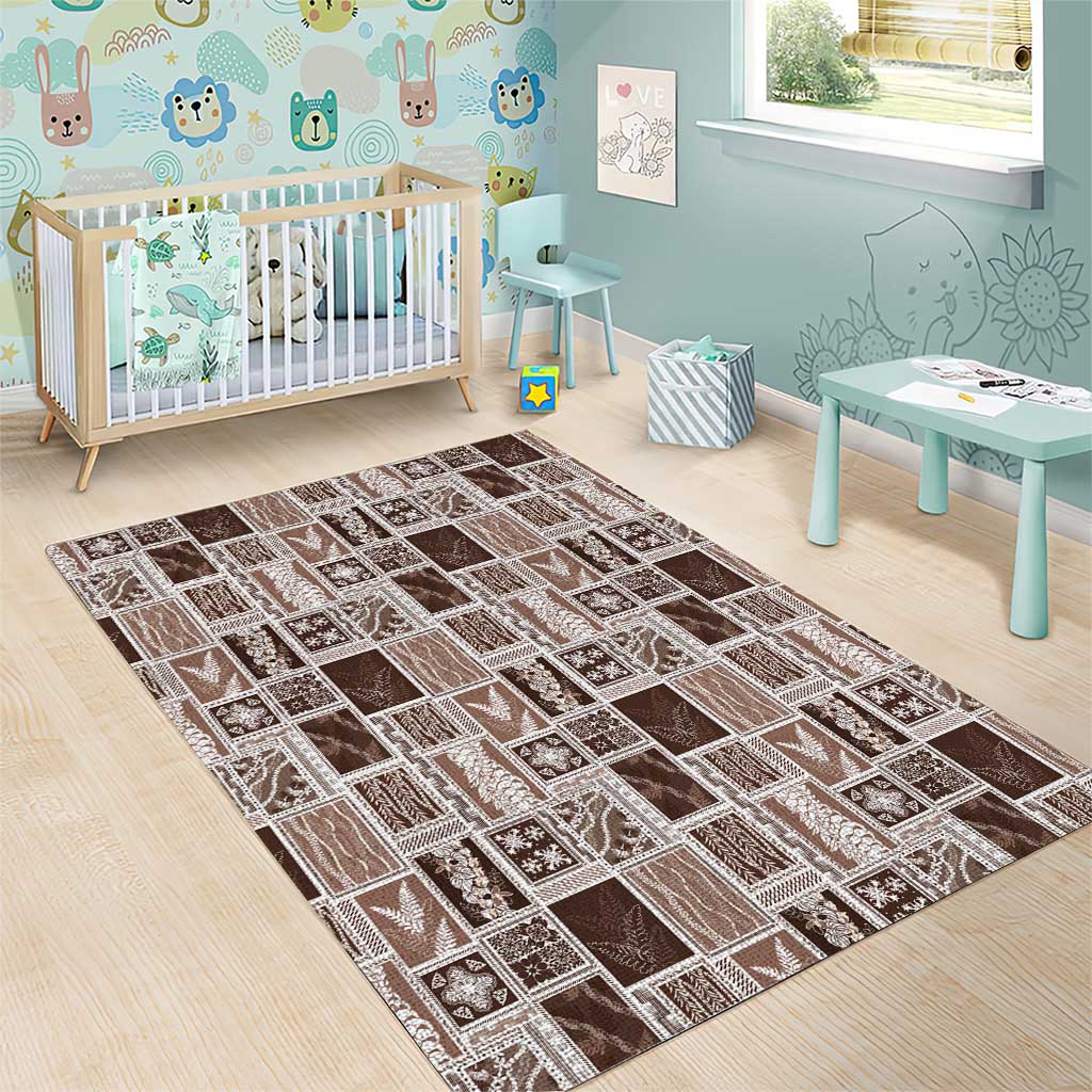 Vintage Aloha Block Quilt Area Rug Beige Inspired Lei Motifs - Polynesian Pride