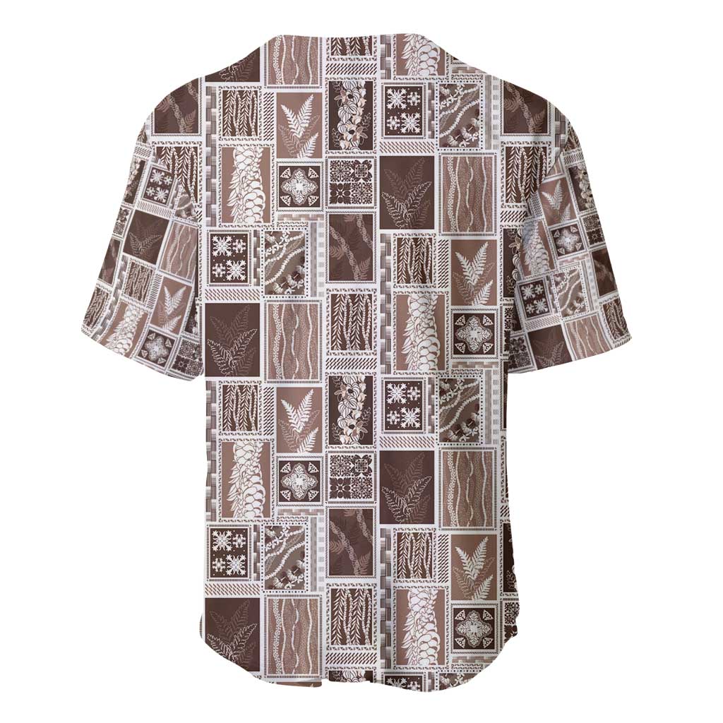 Vintage Aloha Block Quilt Baseball Jersey Beige Inspired Lei Motifs - Polynesian Pride