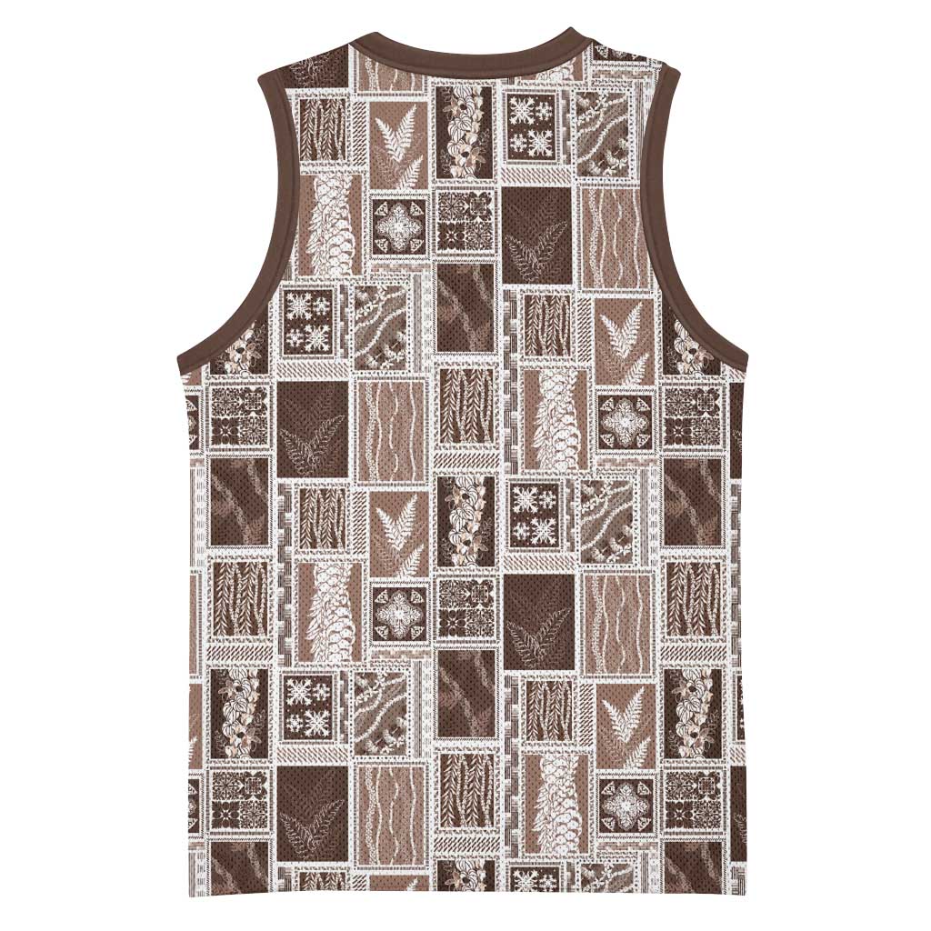 Vintage Aloha Block Quilt Basketball Jersey Beige Inspired Lei Motifs - Polynesian Pride