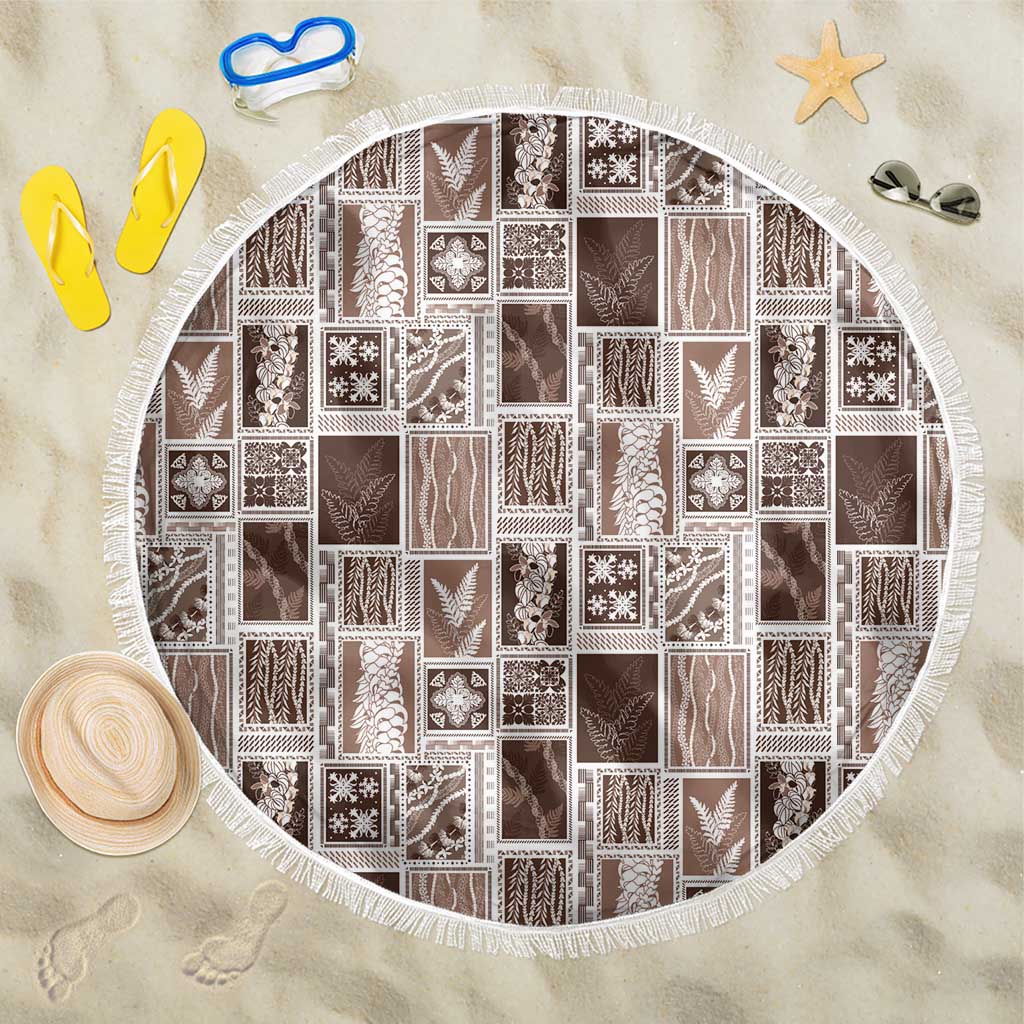 Vintage Aloha Block Quilt Beach Blanket Beige Inspired Lei Motifs - Polynesian Pride