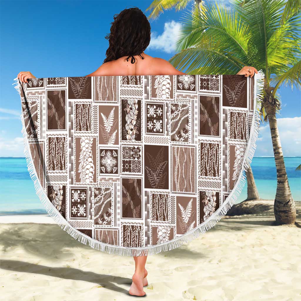 Vintage Aloha Block Quilt Beach Blanket Beige Inspired Lei Motifs - Polynesian Pride