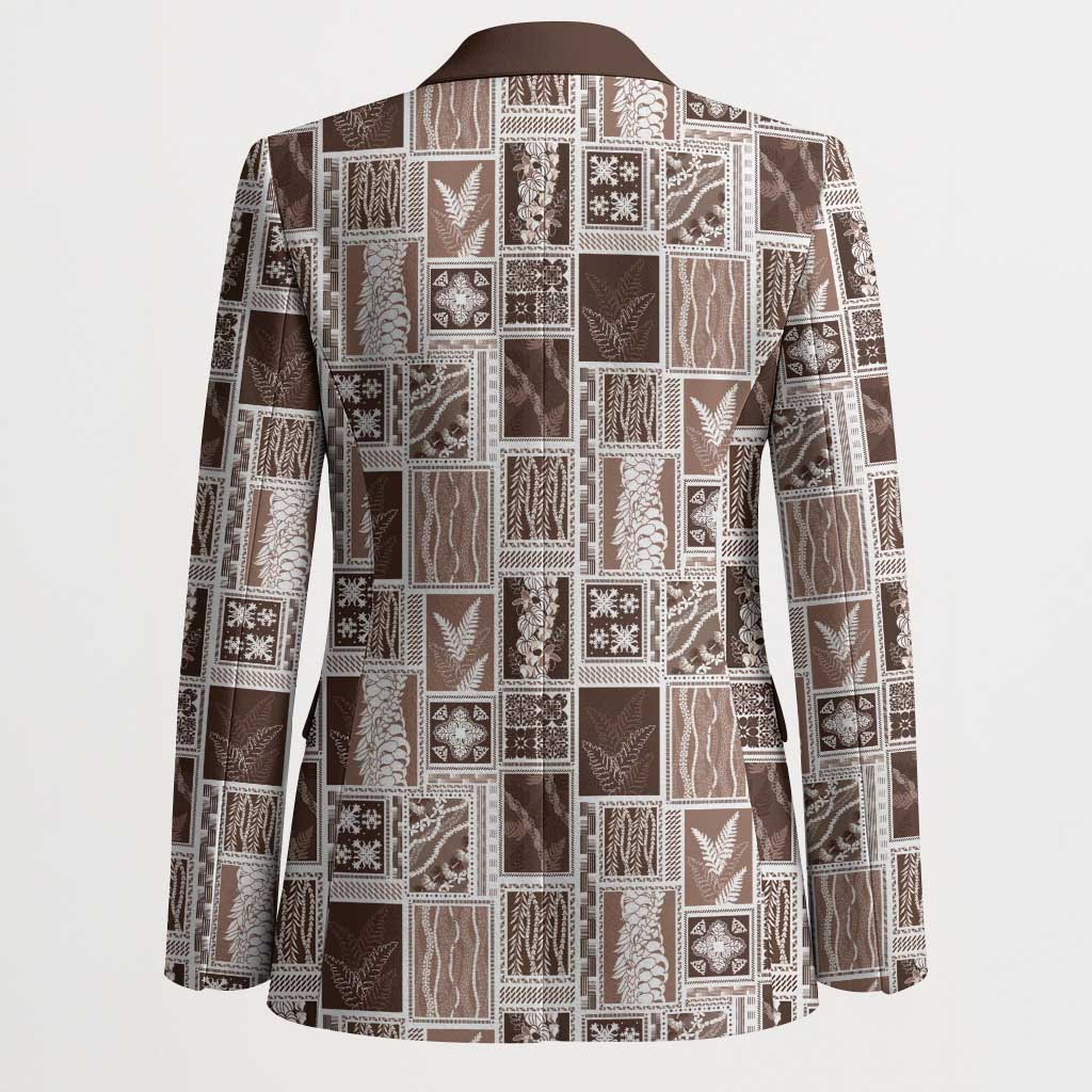 Vintage Aloha Block Quilt Blazer Beige Inspired Lei Motifs - Polynesian Pride