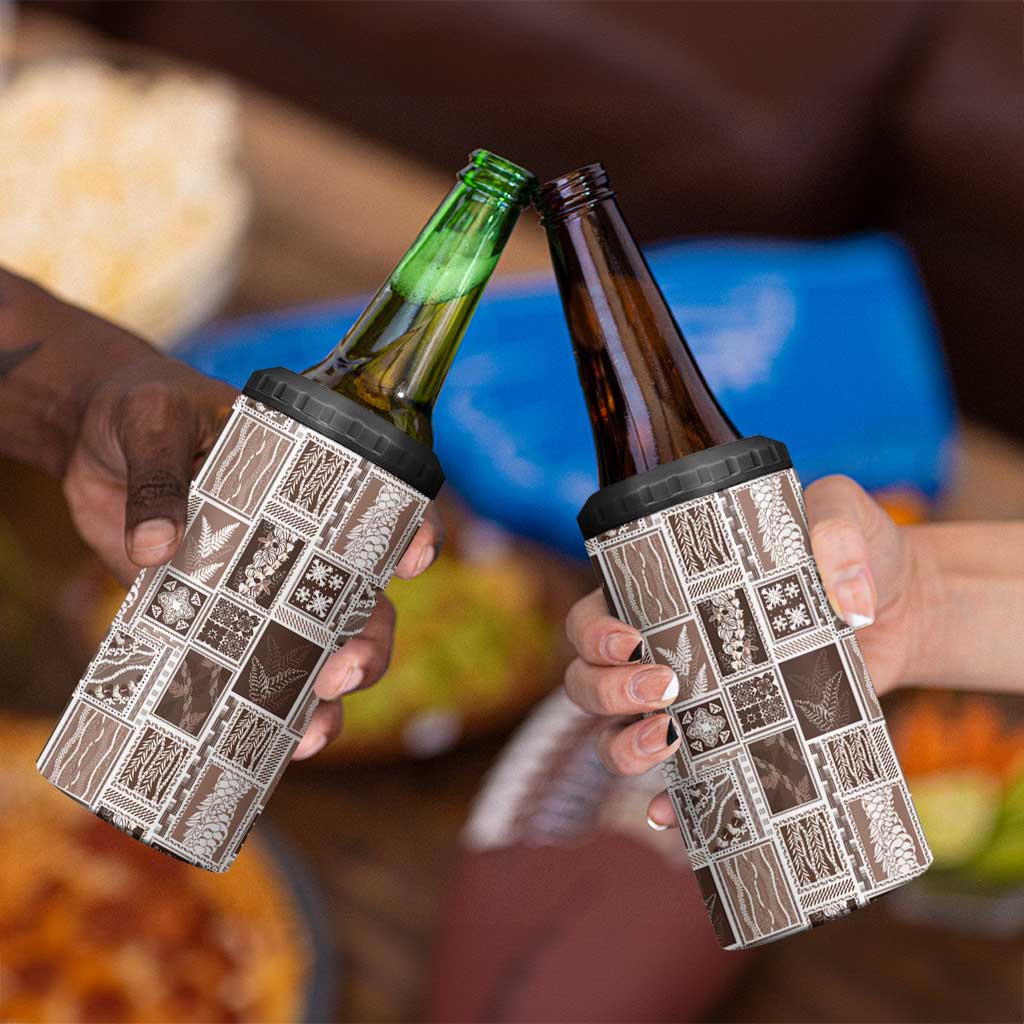 Vintage Aloha Block Quilt 4 in 1 Can Cooler Tumbler Beige Inspired Lei Motifs - Polynesian Pride