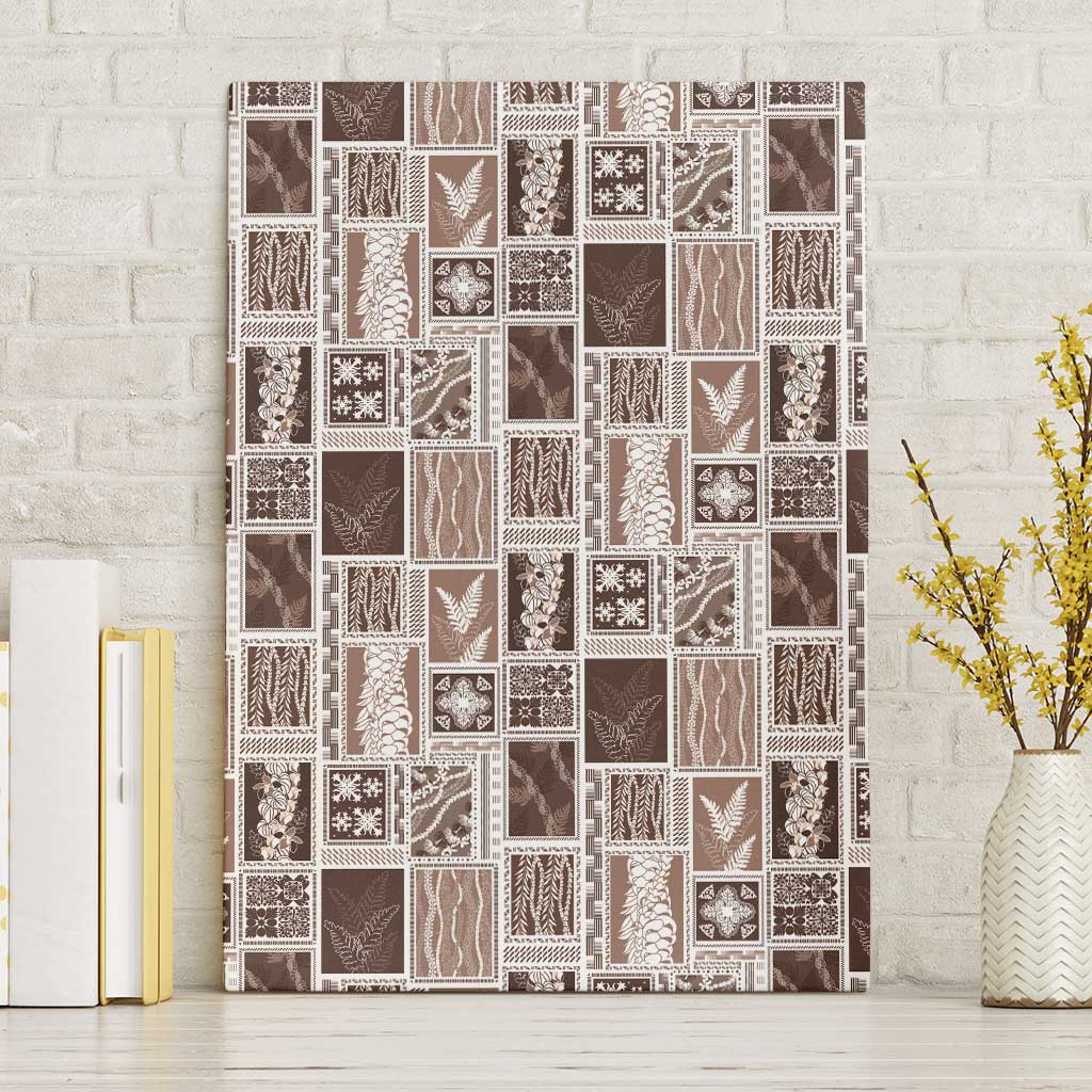 Vintage Aloha Block Quilt Canvas Wall Art Beige Inspired Lei Motifs - Polynesian Pride