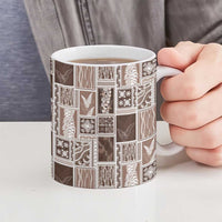 Vintage Aloha Block Quilt Ceramic Mug Beige Inspired Lei Motifs - Polynesian Pride