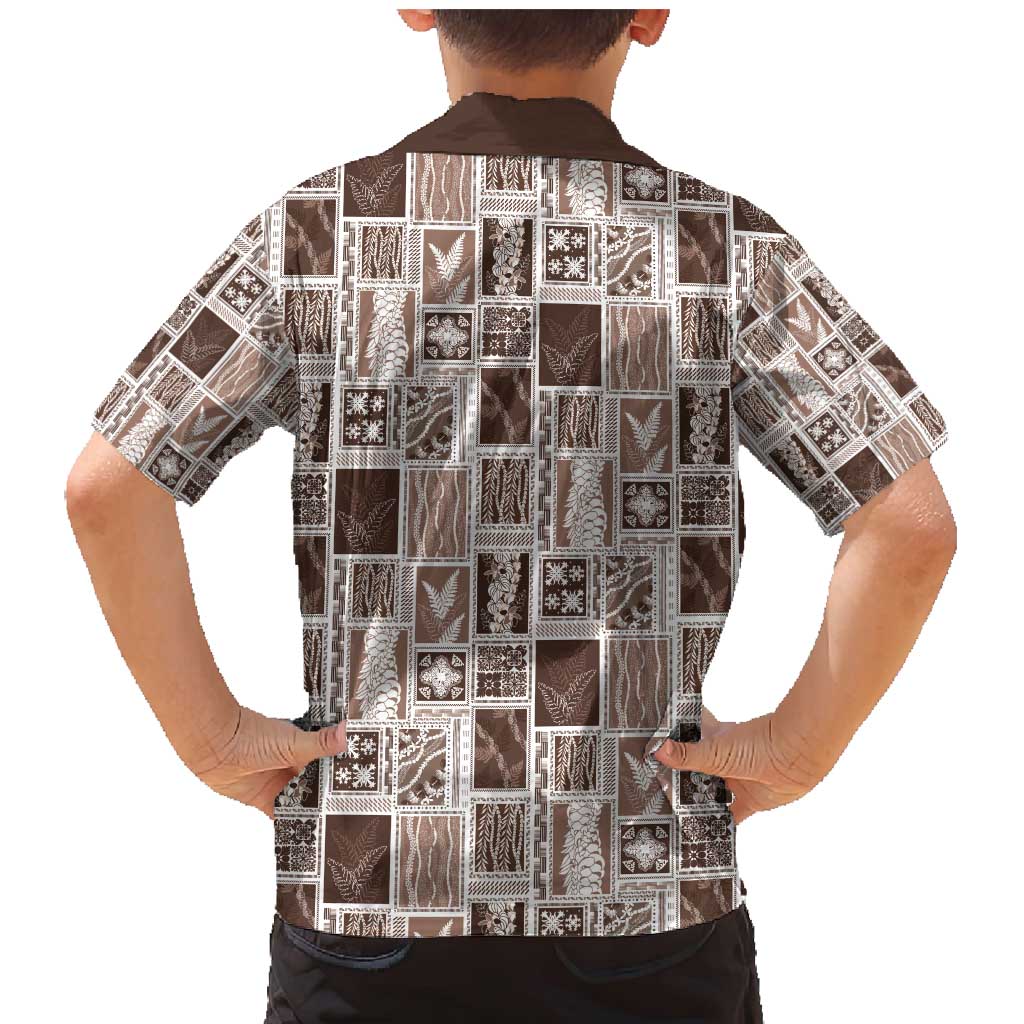 Vintage Aloha Block Quilt Family Matching Mermaid Dress and Hawaiian Shirt Beige Inspired Lei Motifs - Polynesian Pride