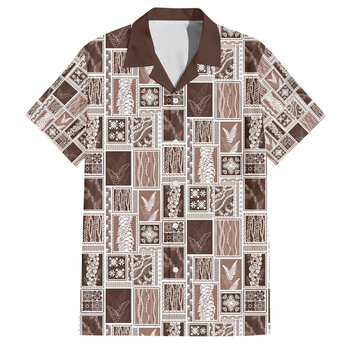 Vintage Aloha Block Quilt Family Matching Off The Shoulder Long Sleeve Dress and Hawaiian Shirt Beige Inspired Lei Motifs - Polynesian Pride