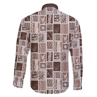 Vintage Aloha Block Quilt Family Matching Off Shoulder Short Dress and Hawaiian Shirt Beige Inspired Lei Motifs - Polynesian Pride