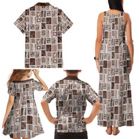 Vintage Aloha Block Quilt Family Matching Tank Maxi Dress and Hawaiian Shirt Beige Inspired Lei Motifs - Polynesian Pride