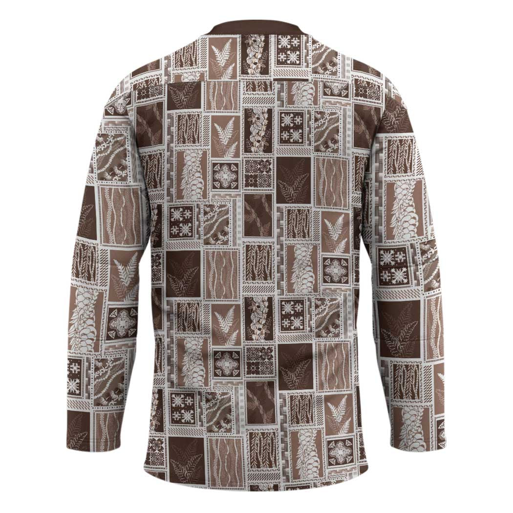 Vintage Aloha Block Quilt Hockey Jersey Beige Inspired Lei Motifs - Polynesian Pride