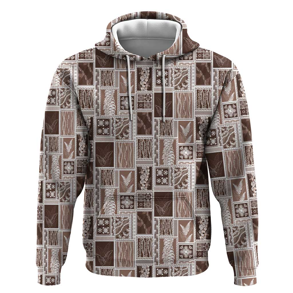 Vintage Aloha Block Quilt Hoodie Beige Inspired Lei Motifs - Polynesian Pride