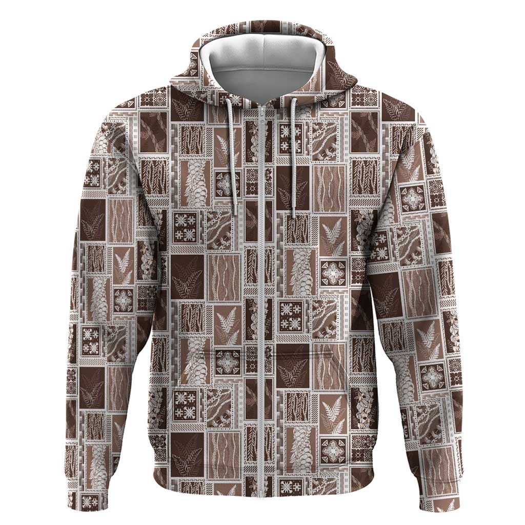 Vintage Aloha Block Quilt Hoodie Beige Inspired Lei Motifs - Polynesian Pride