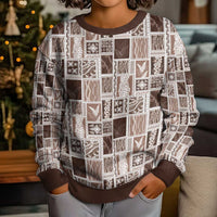 Vintage Aloha Block Quilt Kid Ugly Christmas Sweater Beige Inspired Lei Motifs - Polynesian Pride