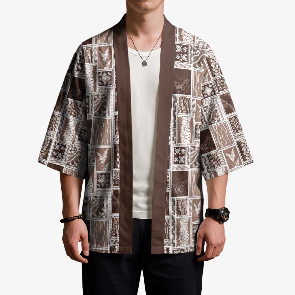 Vintage Aloha Block Quilt Kimono Beige Inspired Lei Motifs - Polynesian Pride