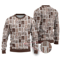 Vintage Aloha Block Quilt Ugly Christmas Sweater Beige Inspired Lei Motifs - Polynesian Pride