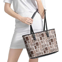 Vintage Aloha Block Quilt Leather Tote Bag Beige Inspired Lei Motifs - Polynesian Pride