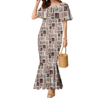 Vintage Aloha Block Quilt Mermaid Dress Beige Inspired Lei Motifs - Polynesian Pride