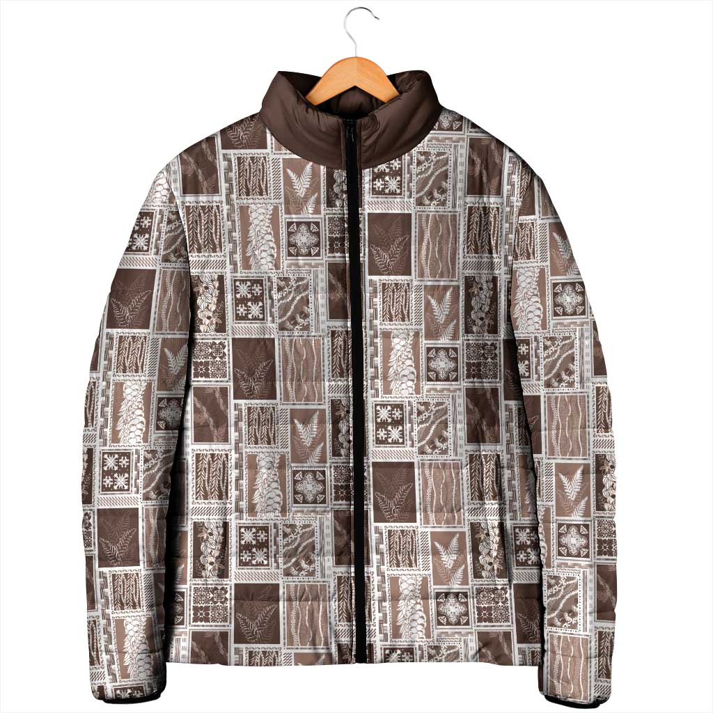 Vintage Aloha Block Quilt Padded Jacket Beige Inspired Lei Motifs - Polynesian Pride