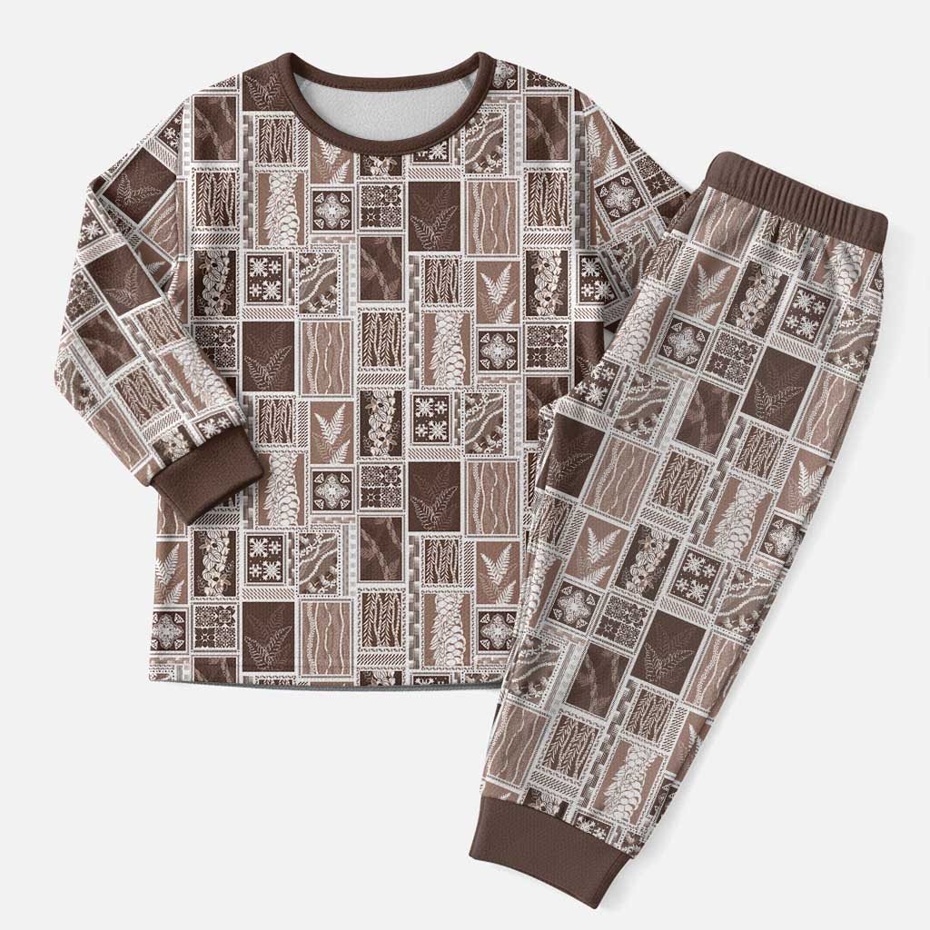 Vintage Aloha Block Quilt Christmas Pajama Set Beige Inspired Lei Motifs - Polynesian Pride