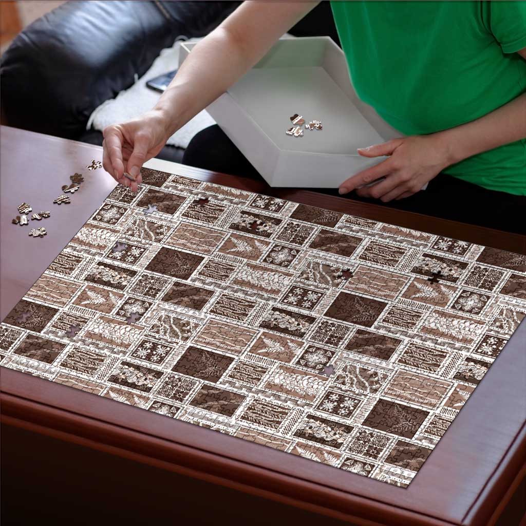 Vintage Aloha Block Quilt Puzzle Beige Inspired Lei Motifs - Polynesian Pride