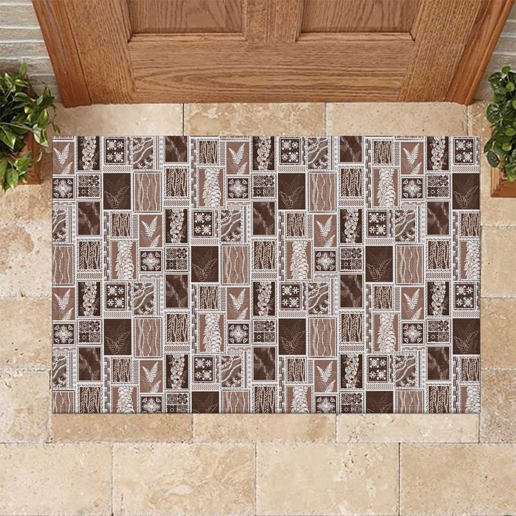 Vintage Aloha Block Quilt Rubber Doormat Beige Inspired Lei Motifs - Polynesian Pride