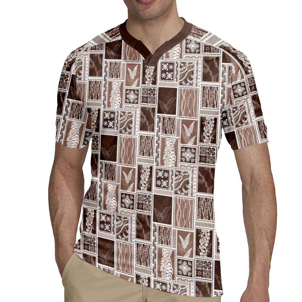 Vintage Aloha Block Quilt Rugby Jersey Beige Inspired Lei Motifs - Polynesian Pride