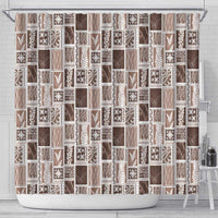 Vintage Aloha Block Quilt Shower Curtain Beige Inspired Lei Motifs - Polynesian Pride