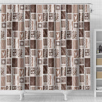 Vintage Aloha Block Quilt Shower Curtain Beige Inspired Lei Motifs - Polynesian Pride