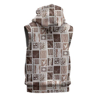 Vintage Aloha Block Quilt Sleeveless Zip Hoodie Beige Inspired Lei Motifs - Polynesian Pride