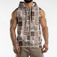 Vintage Aloha Block Quilt Sleeveless Zip Hoodie Beige Inspired Lei Motifs - Polynesian Pride